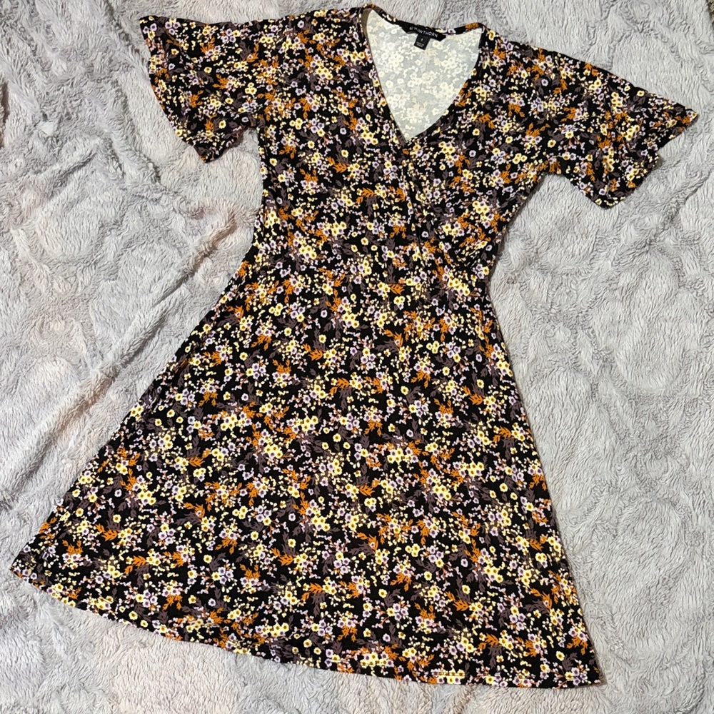 41 Hawthorn Floral Midi Dress - Black, Orange, Yellow